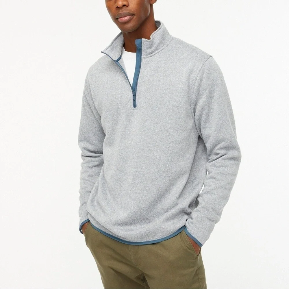 J. Crew Heather Light Gray Marled Fleece Half Zip Pullover